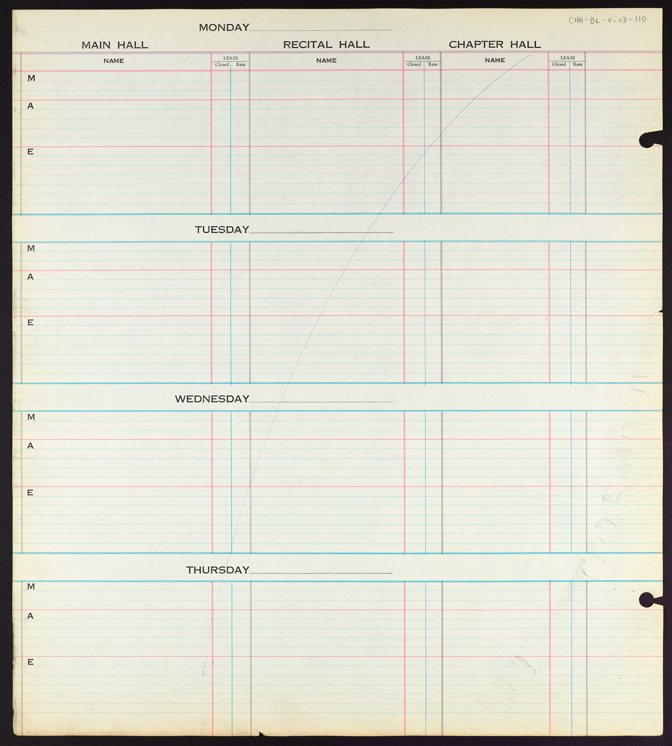 Carnegie Hall Booking Ledger, volume 3, page 110