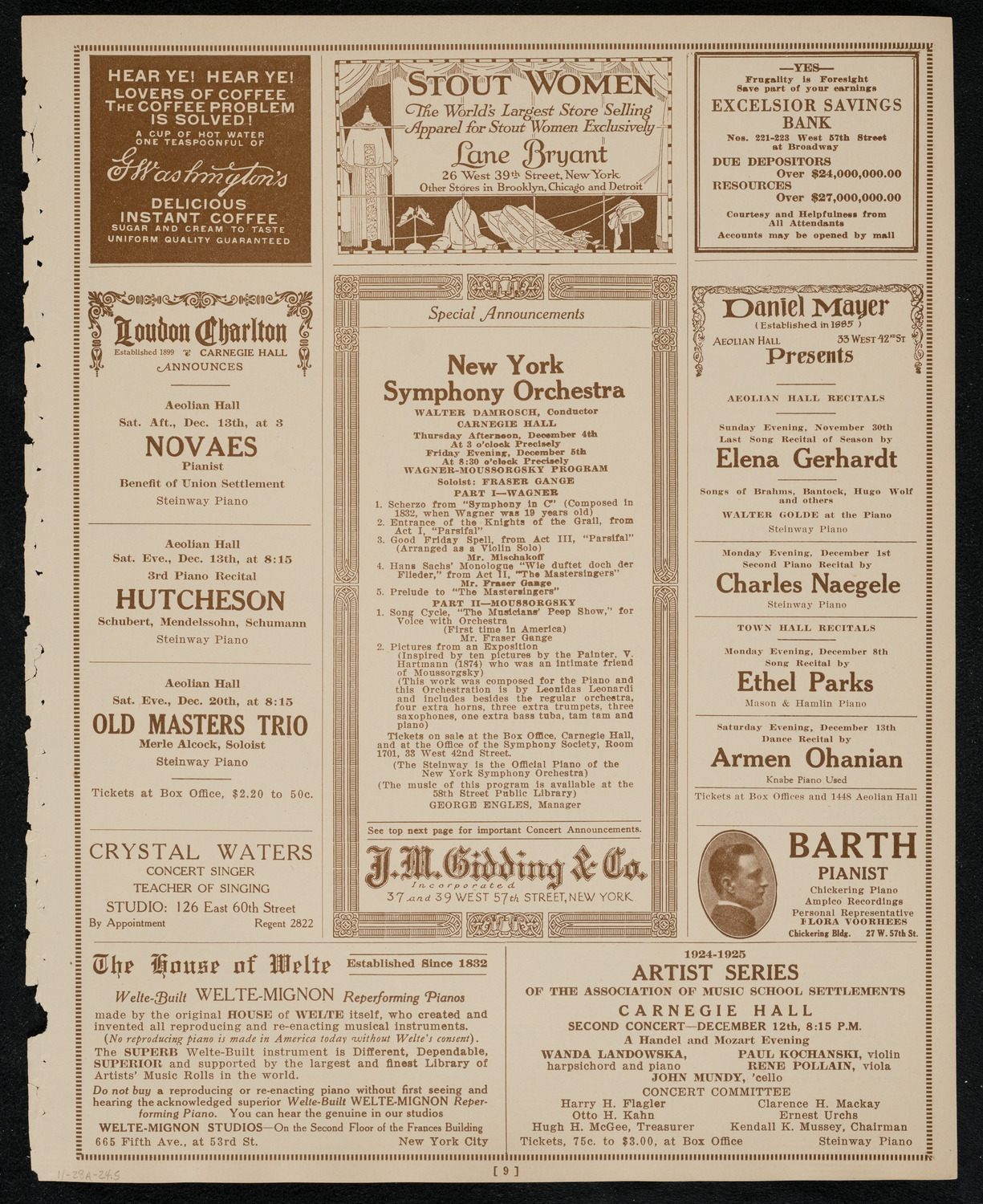 New York Philharmonic, November 28, 1924, program page 9