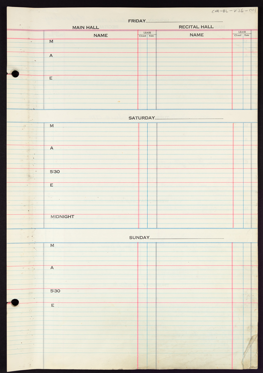 Carnegie Hall Booking Ledger, volume 26, page 1