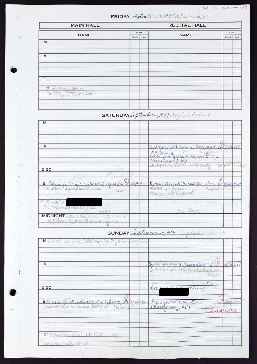 Carnegie Hall Booking Ledger, volume 45, page 7