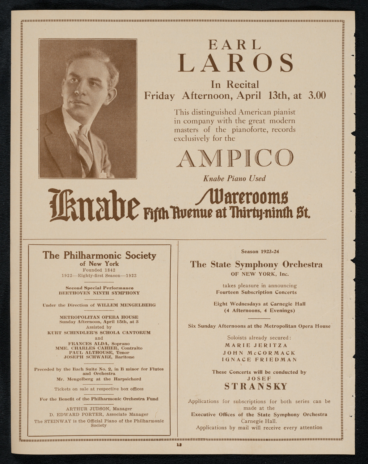 New York Philharmonic, April 12, 1923, program page 12