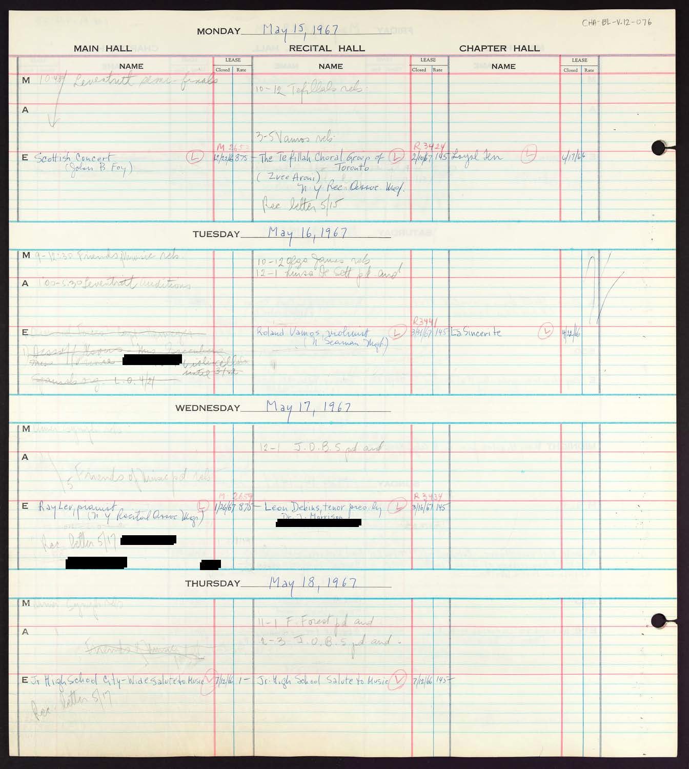 Carnegie Hall Booking Ledger, volume 12, page 76