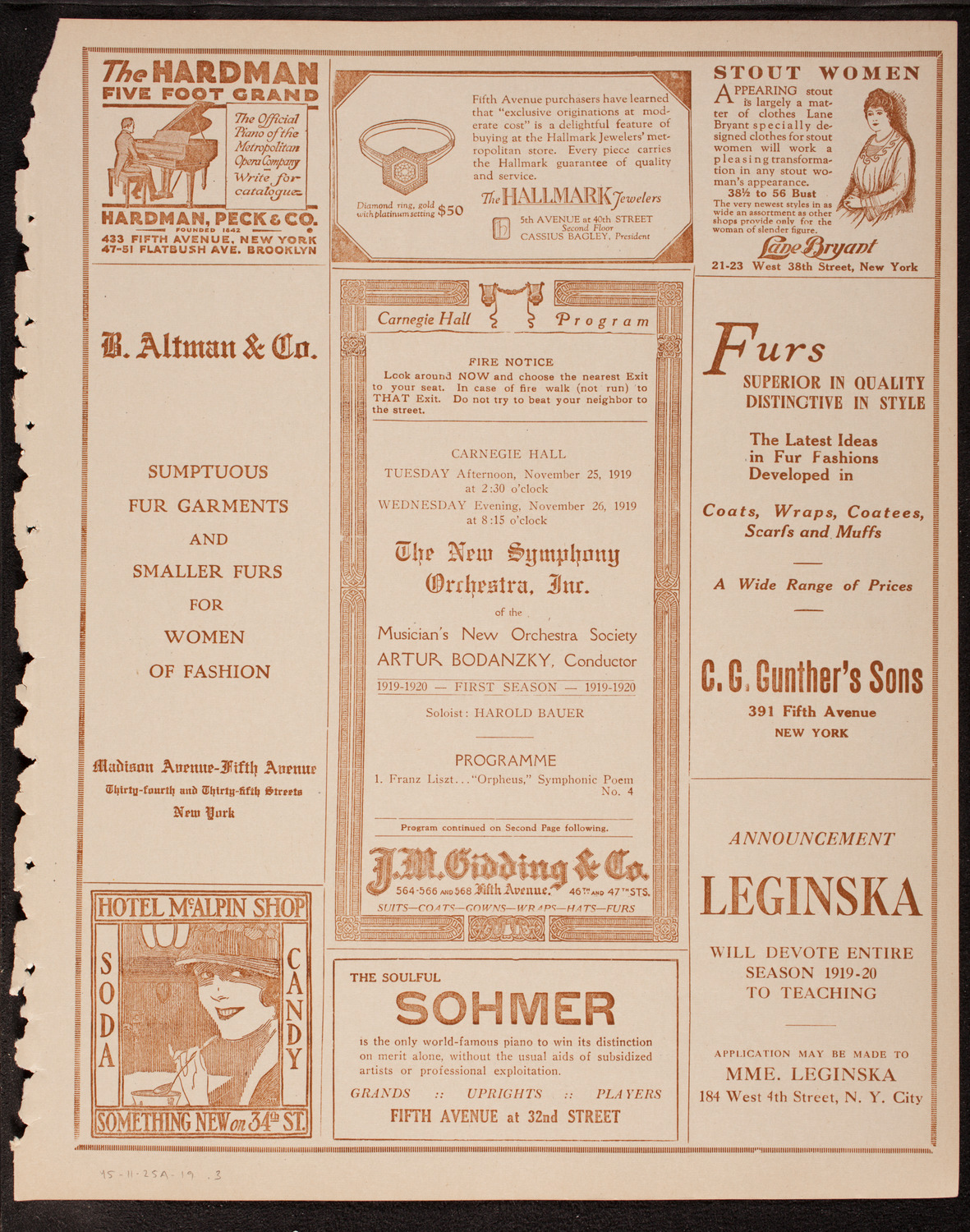 New Symphony Orchestra, November 25, 1919, program page 5