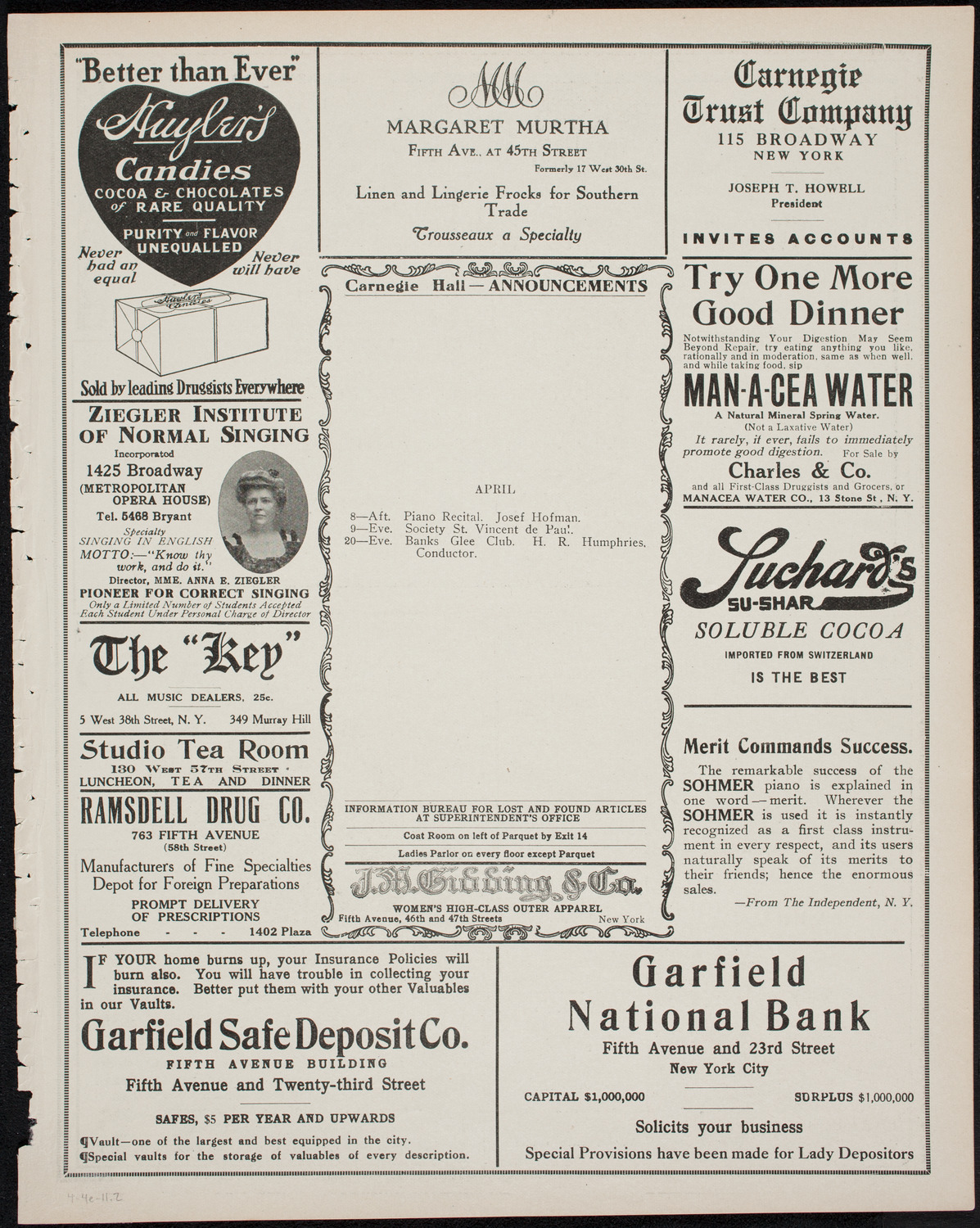 Columbia University Festival Chorus, April 4, 1911, program page 3