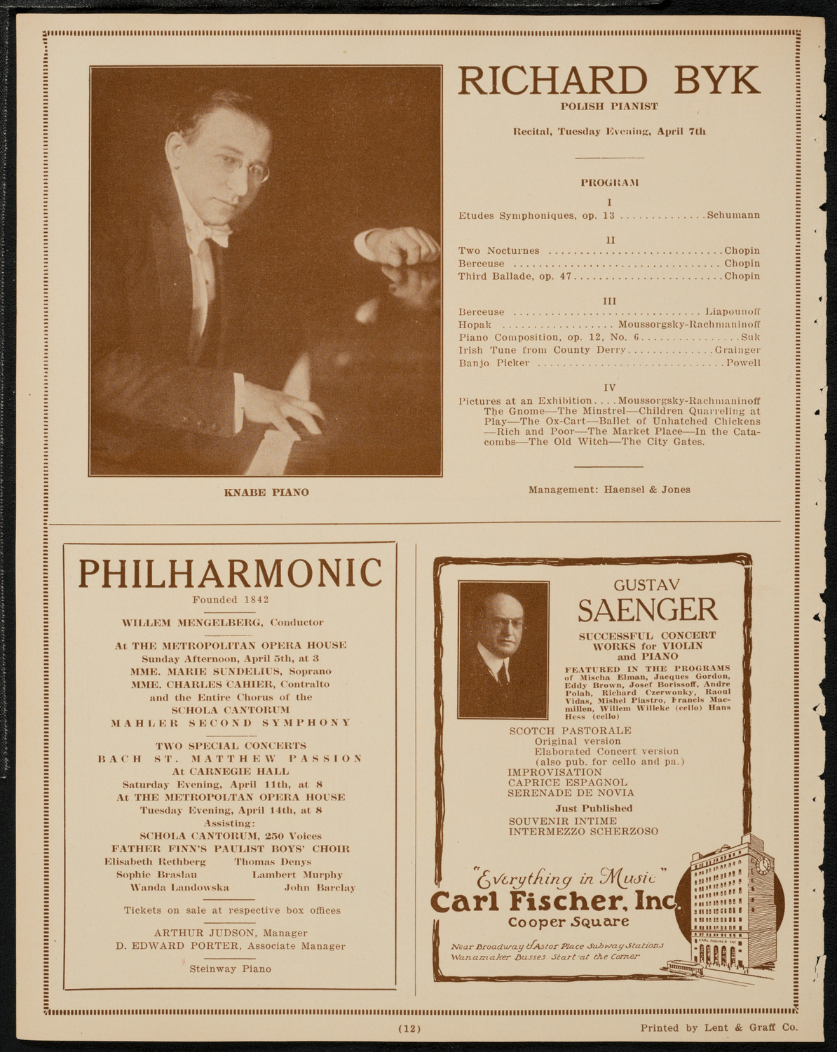 New York Philharmonic, April 2, 1925, program page 12