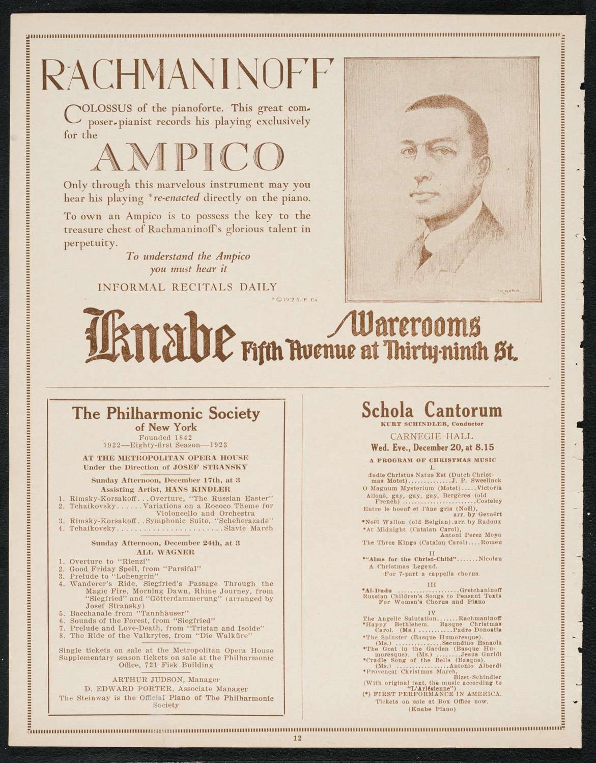 Ignacy Jan Paderewski, Piano, December 16, 1922, program page 12