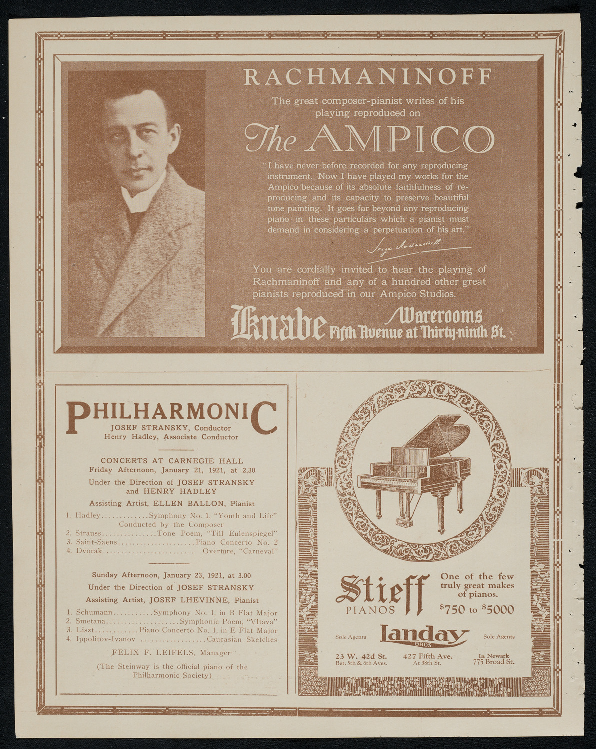 New York Philharmonic, January 20, 1921, program page 12