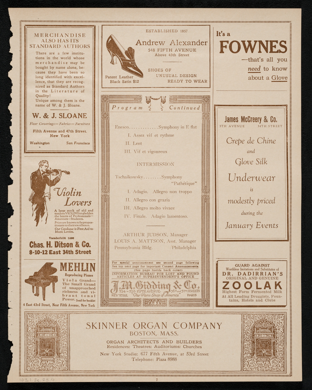 Philadelphia Orchestra, January 2, 1923, program page 7