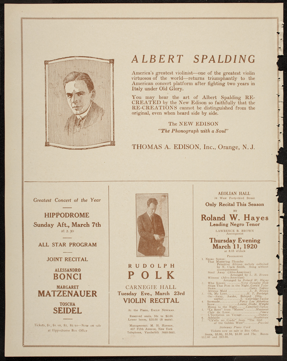 Evening Mail Save-A-Home Fund Concert:, March 3, 1920, program page 2