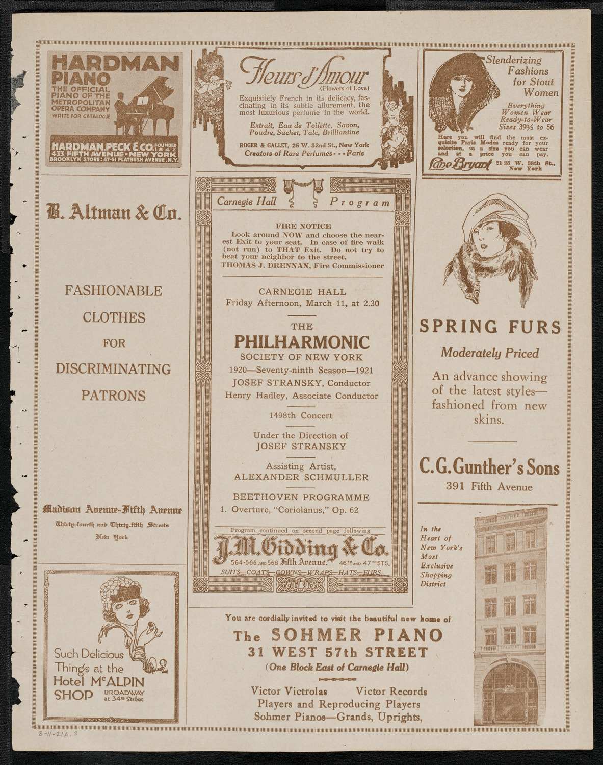 New York Philharmonic, March 11, 1921, program page 5