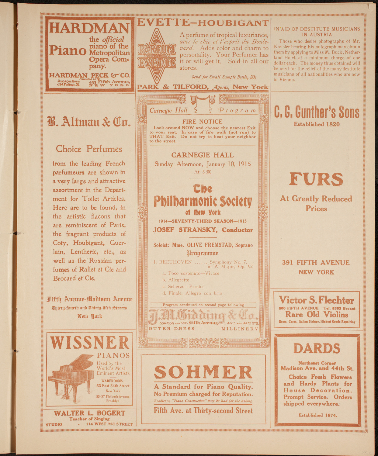 New York Philharmonic, January 10, 1915, program page 5