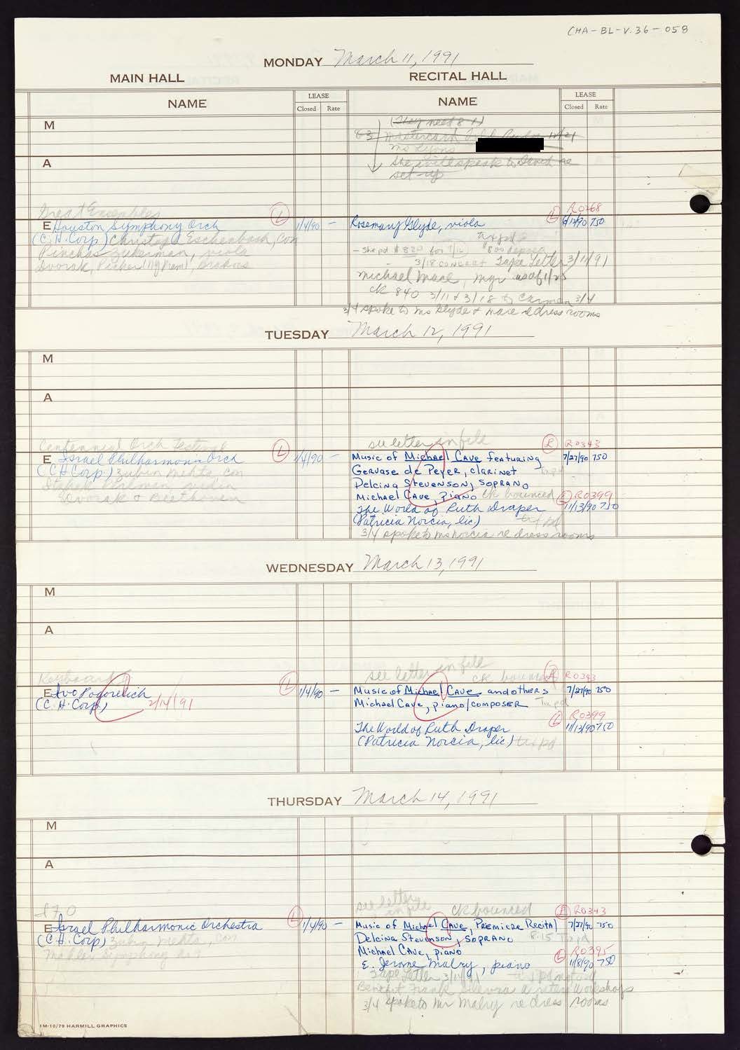 Carnegie Hall Booking Ledger, volume 36, page 58