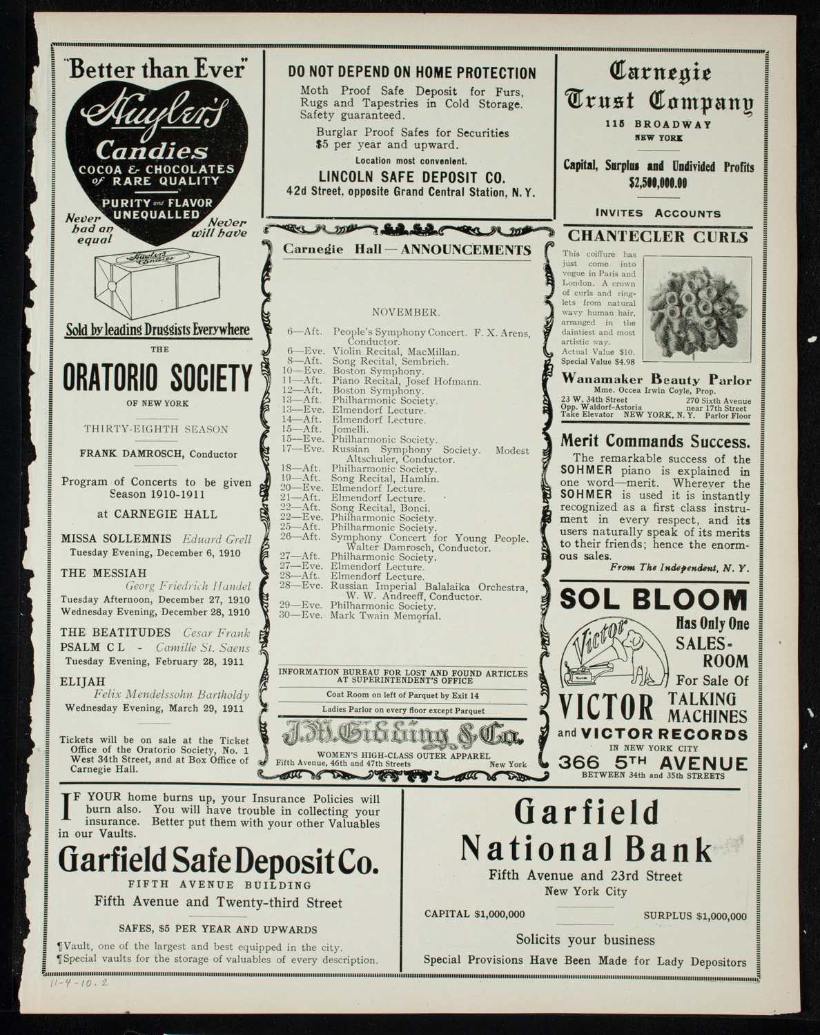 New York Philharmonic, November 4, 1910, program page 3