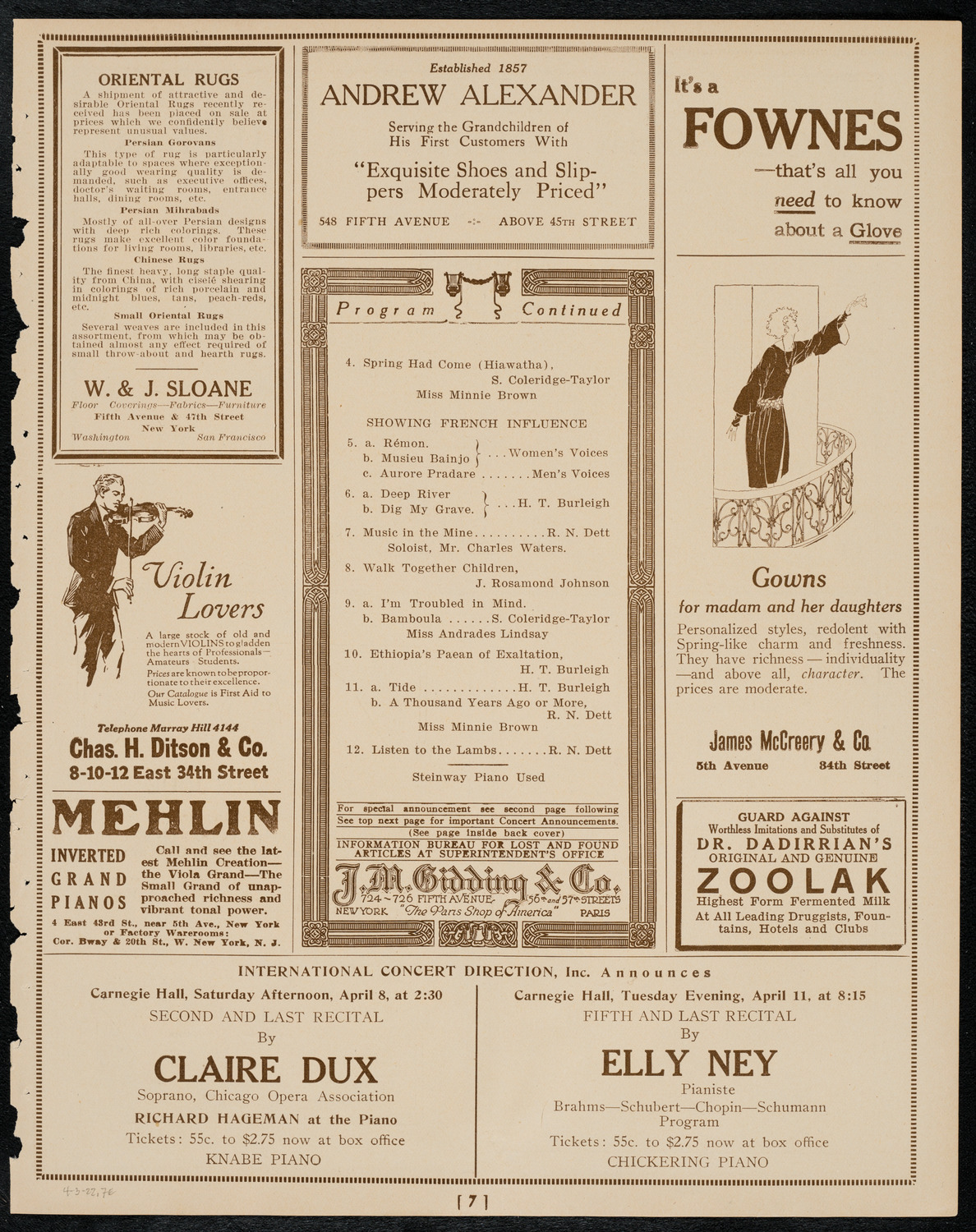 Negro Singing Society/ Benefit: Manassas Industrial School, April 3, 1922, program page 7