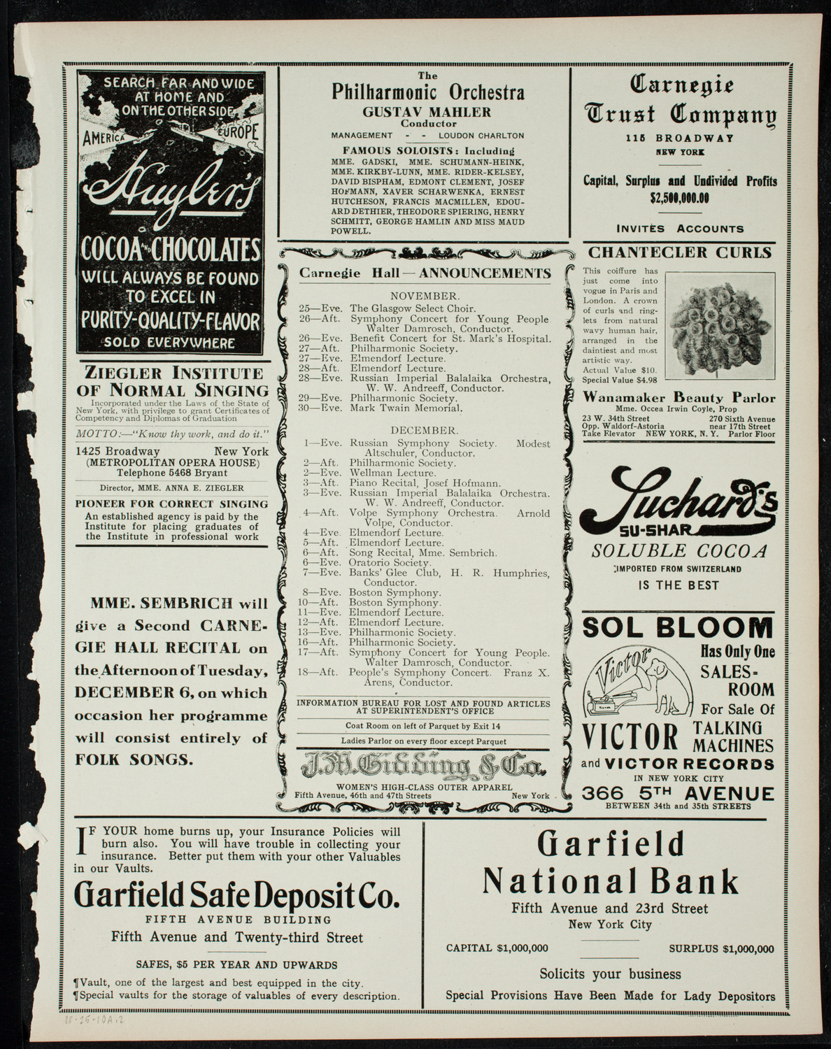New York Philharmonic, November 25, 1910, program page 3