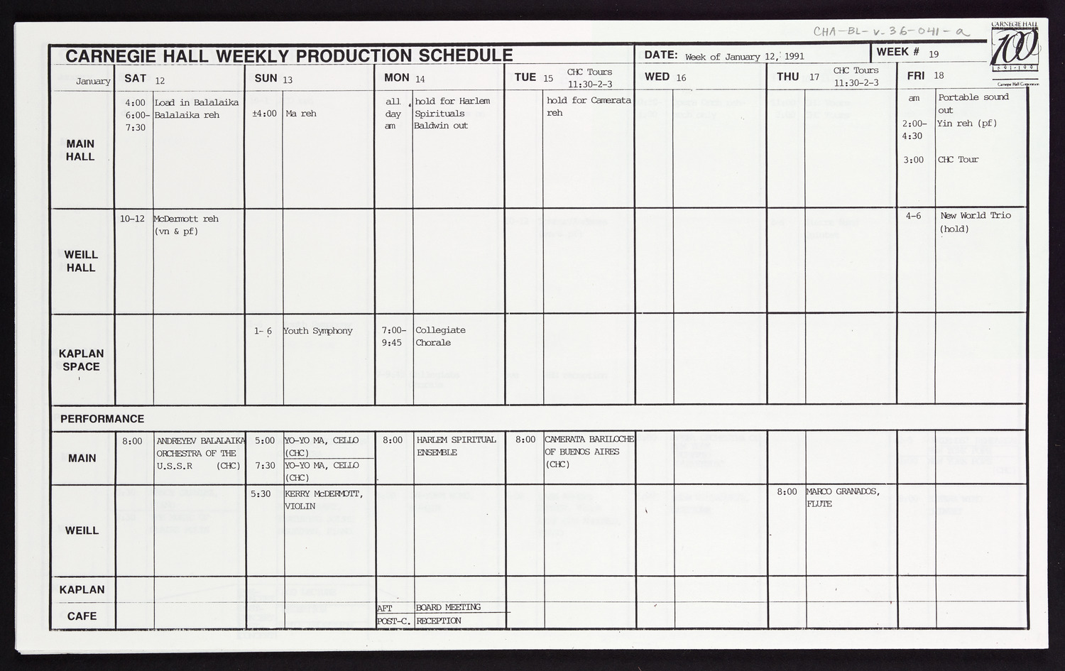 Carnegie Hall Booking Ledger, volume 36, page 41a