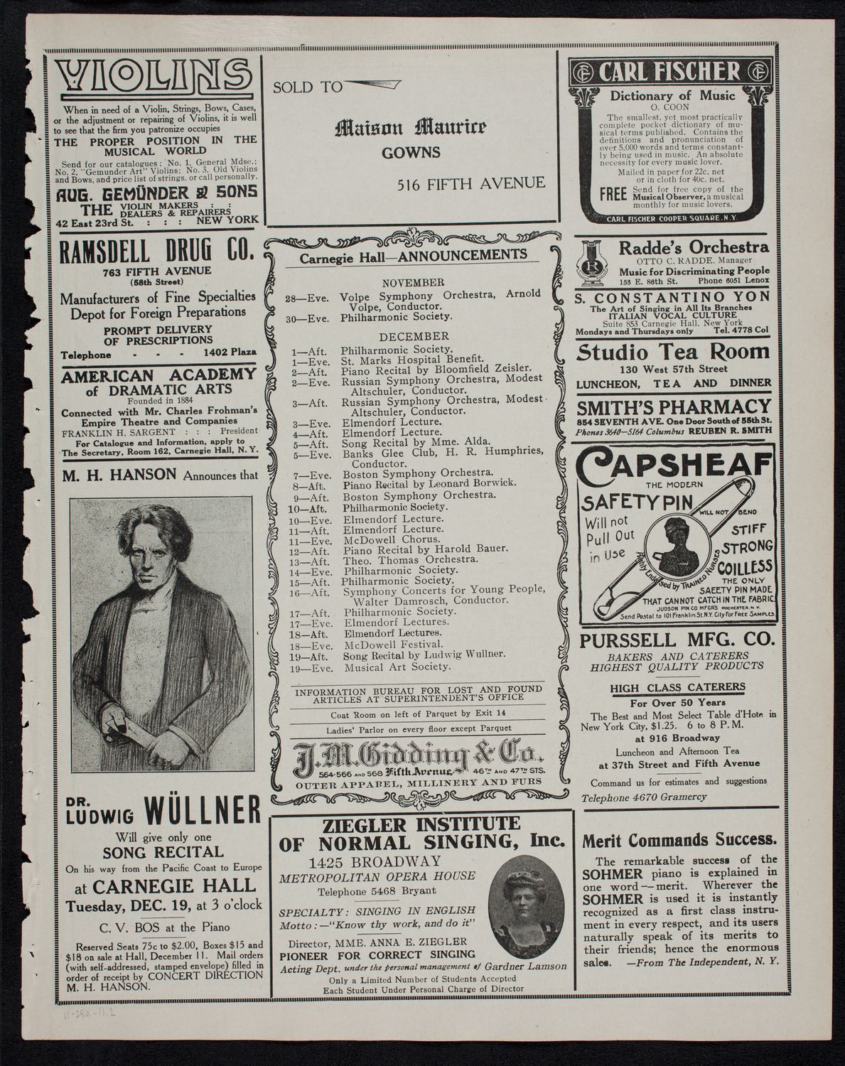 Ernestine Schumann-Heink, Mezzo-Soprano, November 28, 1911, program page 3