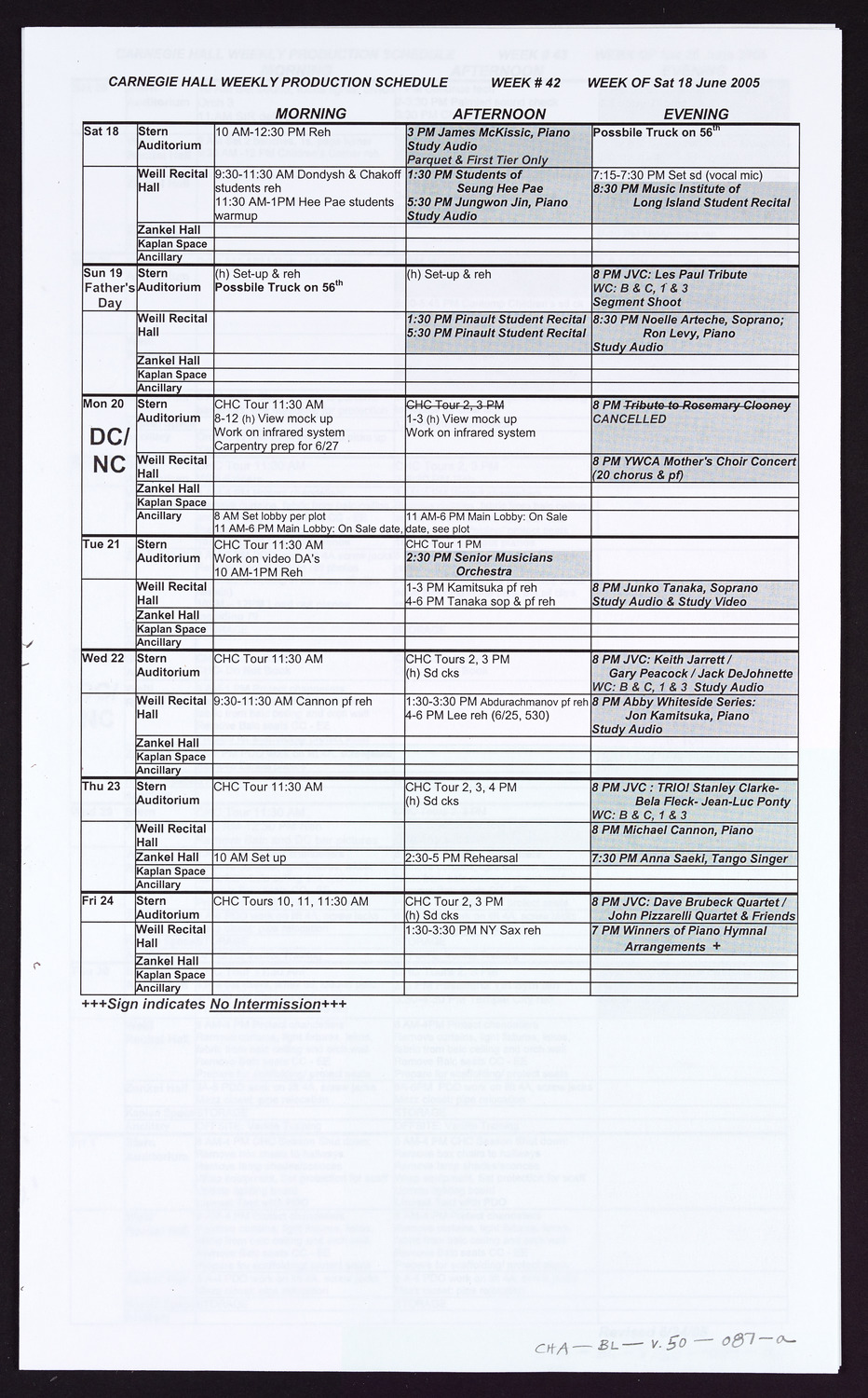 Carnegie Hall Booking Ledger, volume 50, page 87a