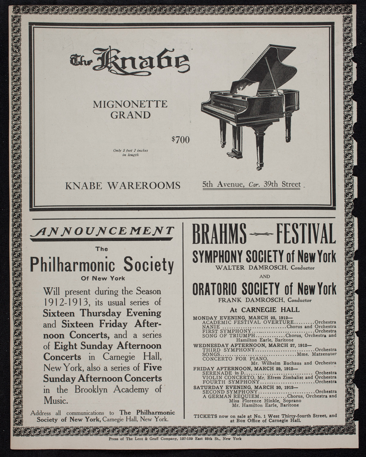 New York Philharmonic, March 15, 1912, program page 12