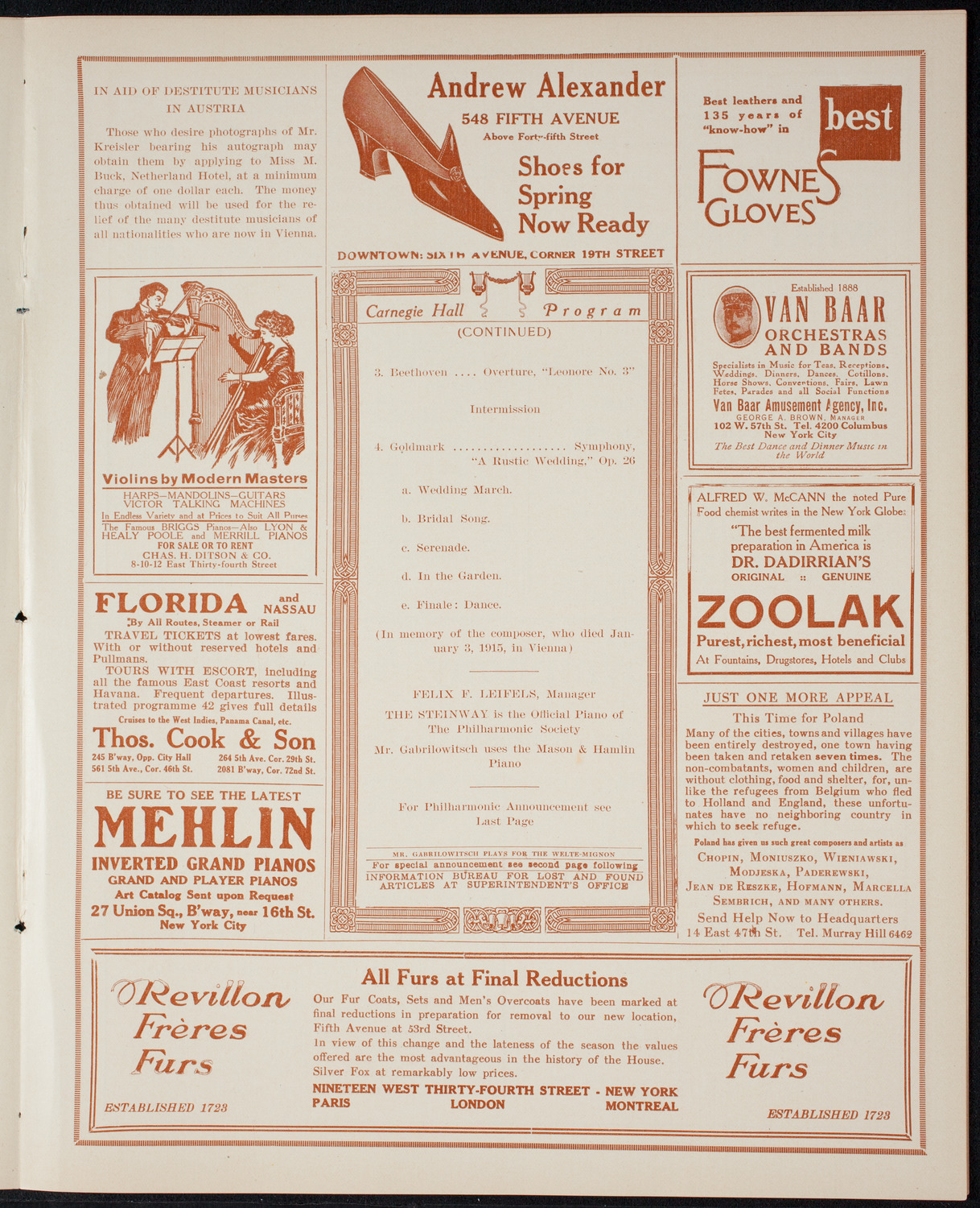 New York Philharmonic, March 7, 1915, program page 7