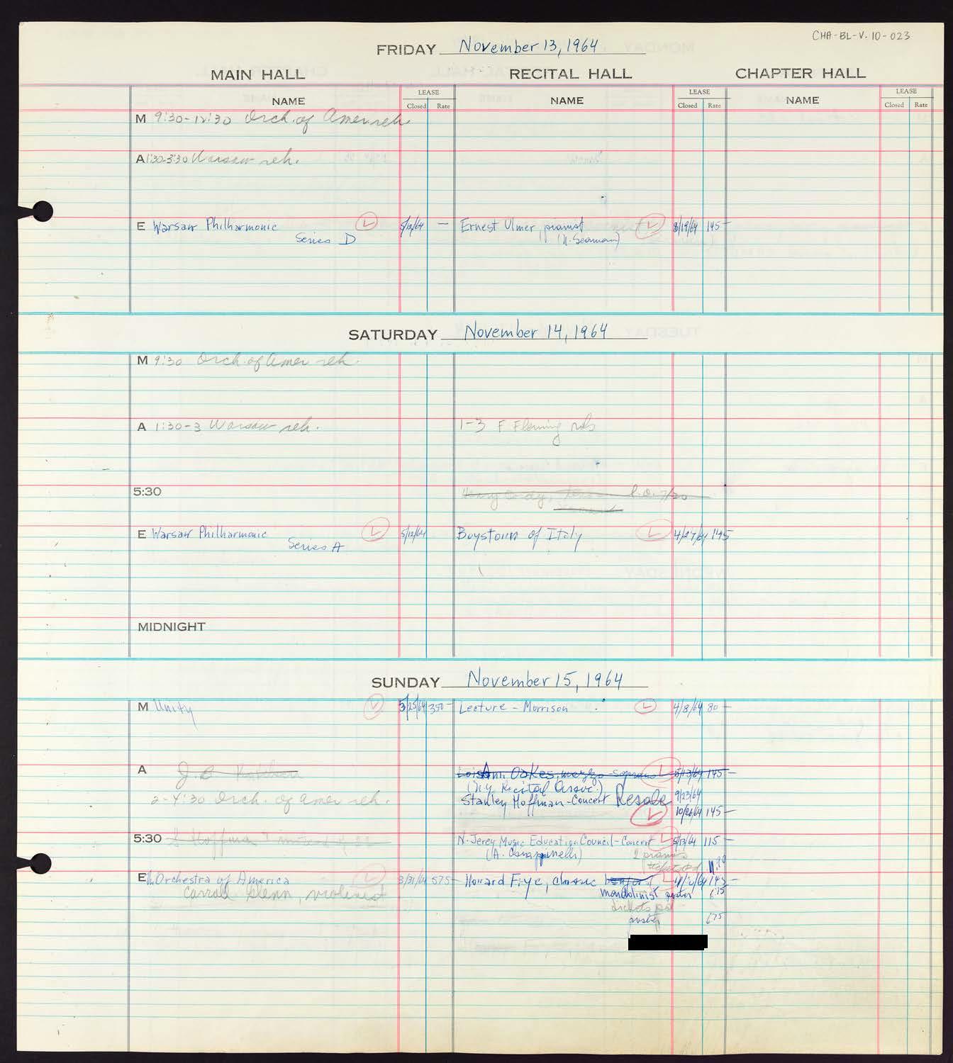 Carnegie Hall Booking Ledger, volume 10, page 23