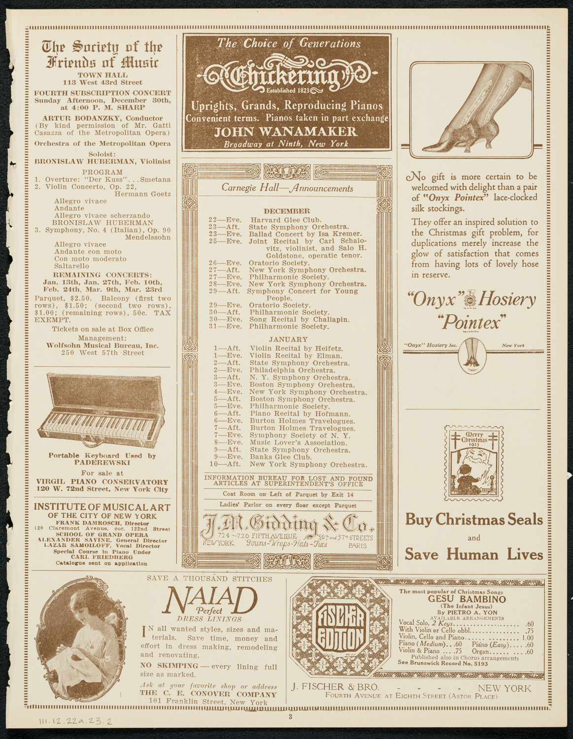 Ignacy Jan Paderewski, Piano, December 22, 1923, program page 3