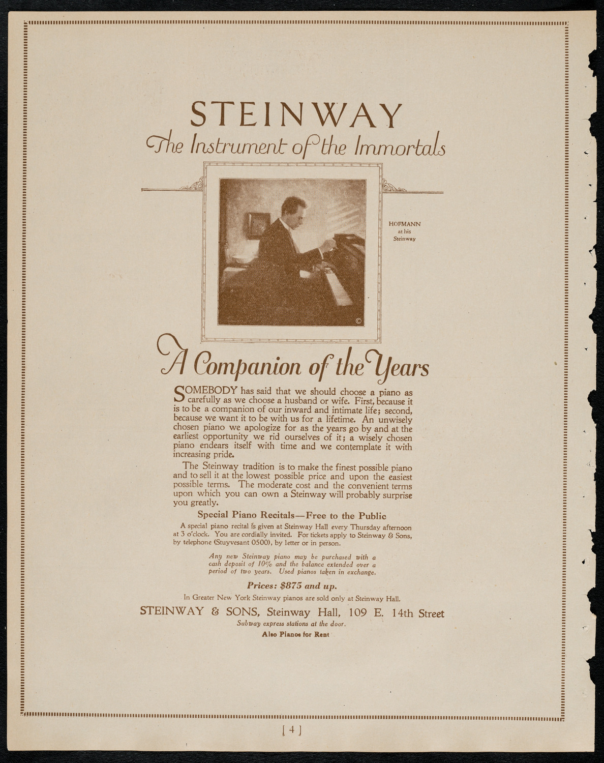 Sergei Rachmaninoff, Piano, February 14, 1922, program page 4
