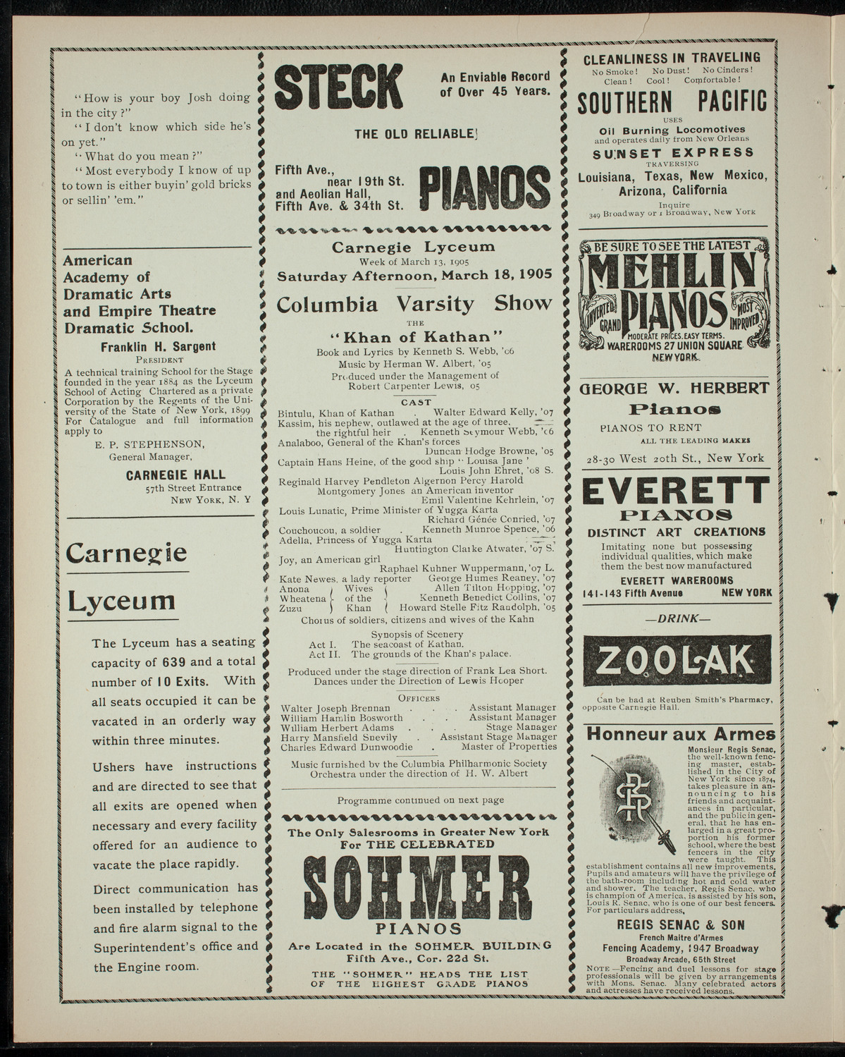 Columbia Varsity Show, March 18, 1905, program page 2