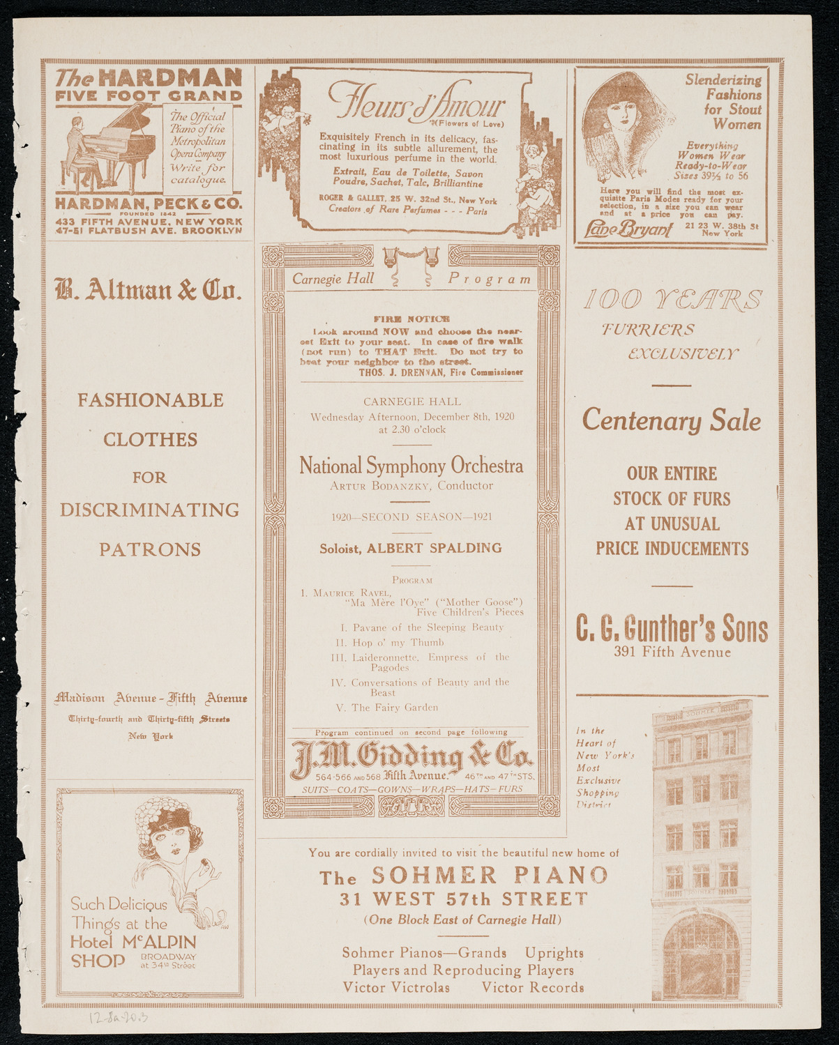 National Symphony Orchestra, December 8, 1920, program page 5