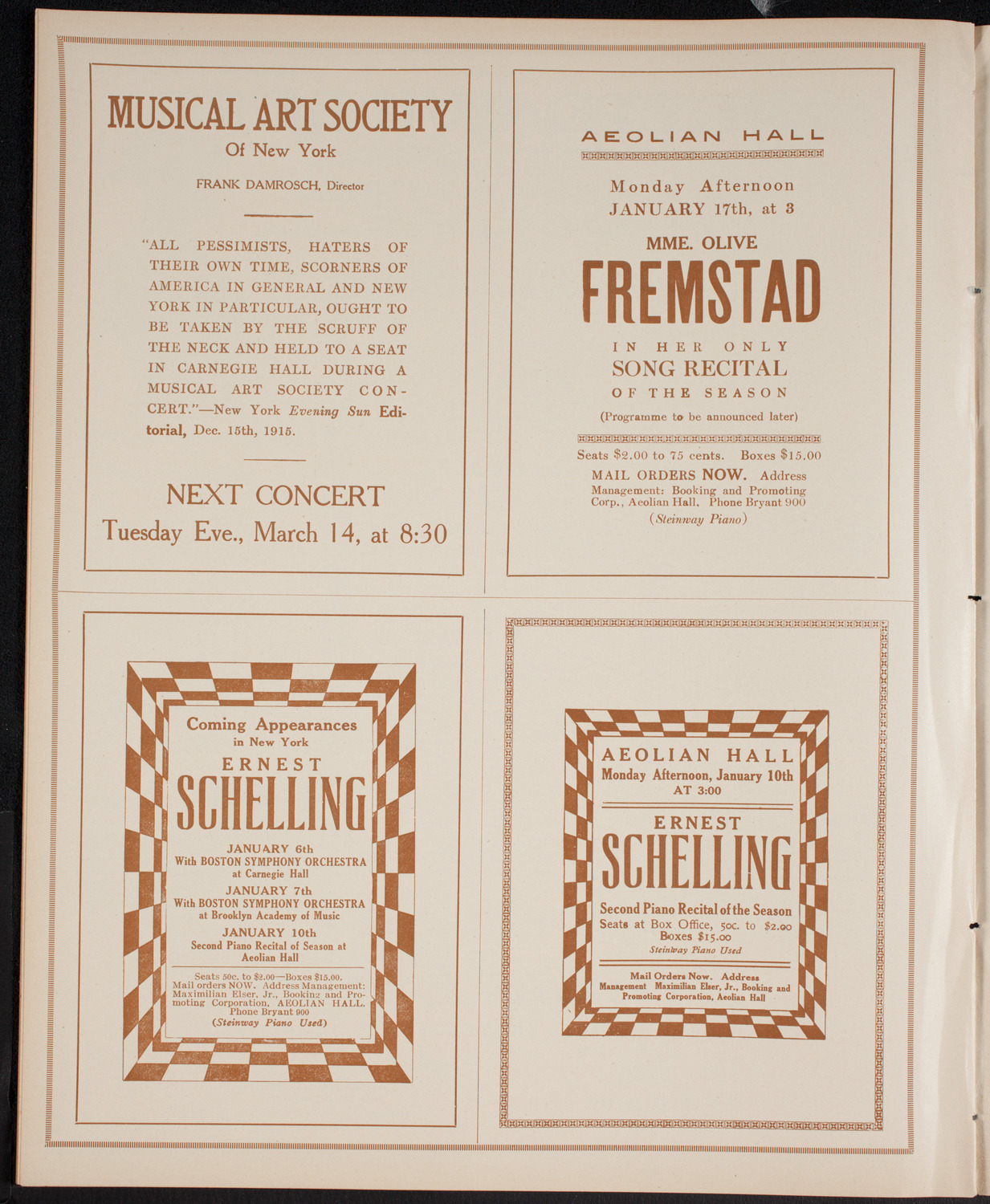 Boston Symphony Orchestra, January 8, 1916, program page 10