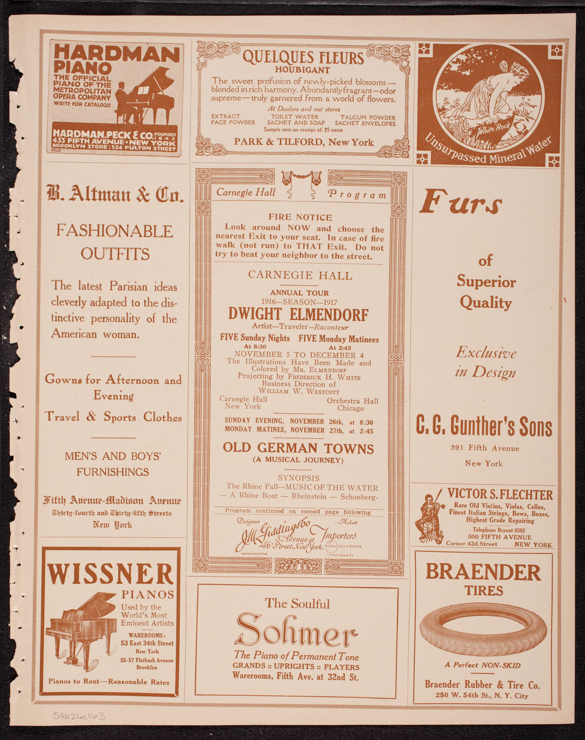 Elmendorf Lecture: Old German Towns, November 26, 1916, program page 5