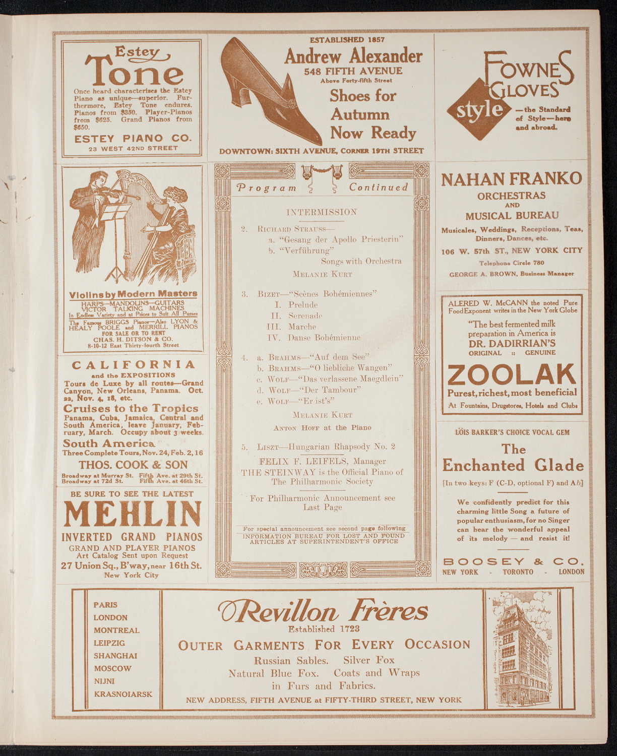 New York Philharmonic, November 28, 1915, program page 7