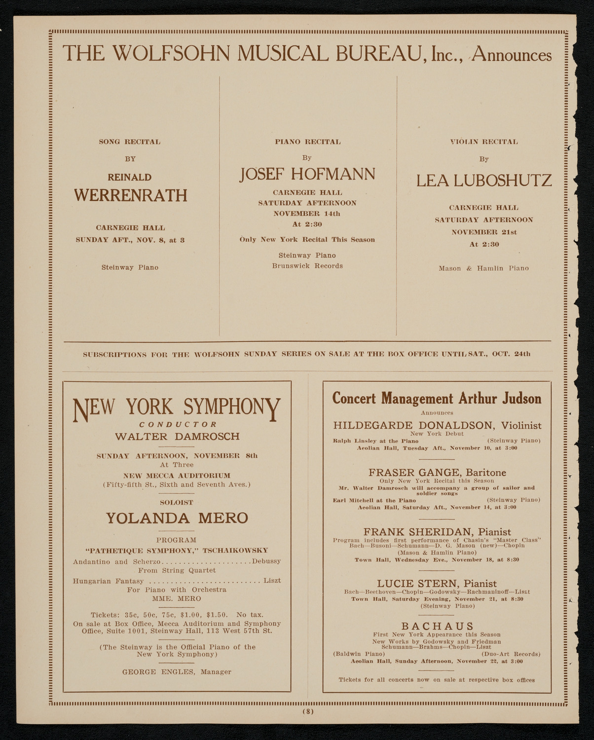 New York Philharmonic, November 6, 1925, program page 8