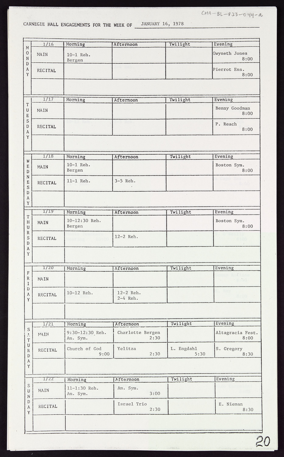 Carnegie Hall Booking Ledger, volume 23, page 44a