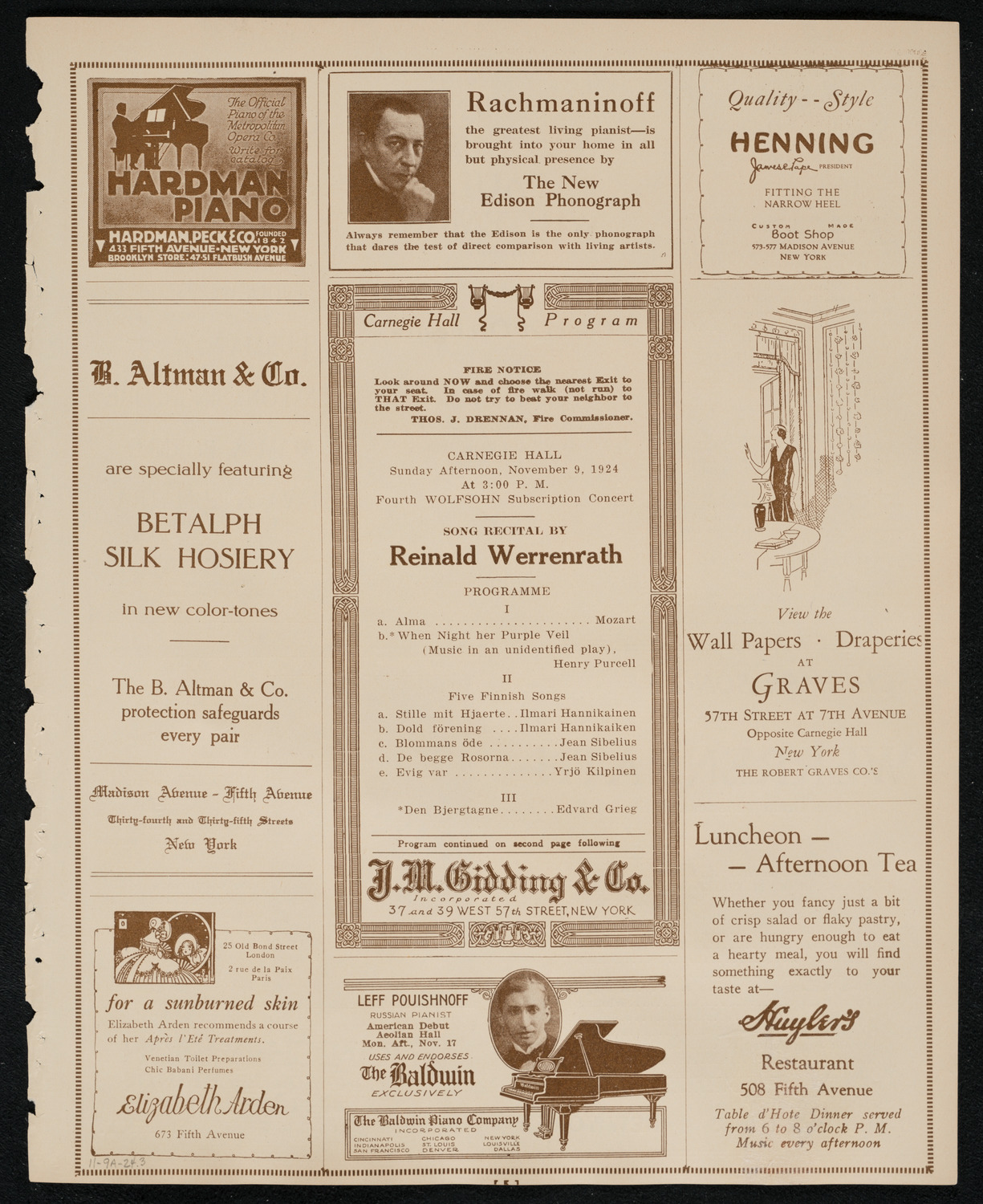Reinald Werrenrath, Baritone, November 9, 1924, program page 5