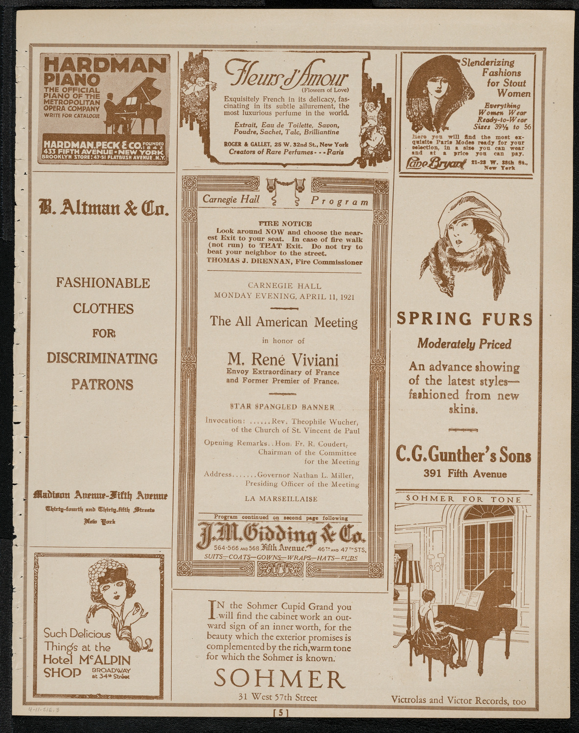 Meeting in Honor of René Viviani, April 11, 1921, program page 5