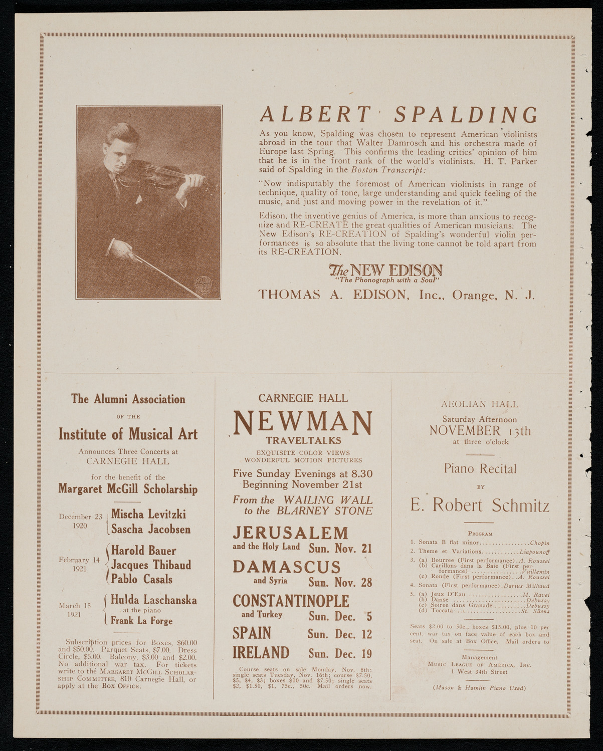 Sascha Jacobsen, Violin, November 10, 1920, program page 2