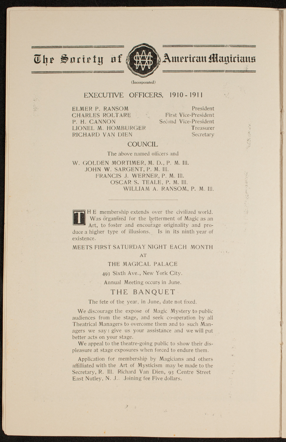 Society of American Magicians, January 14, 1911, program page 6