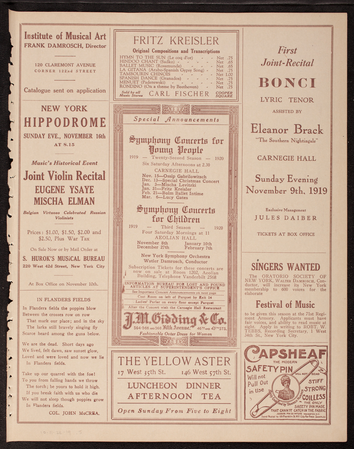 John O'Sullivan and Hazel Clark, November 2, 1919, program page 9