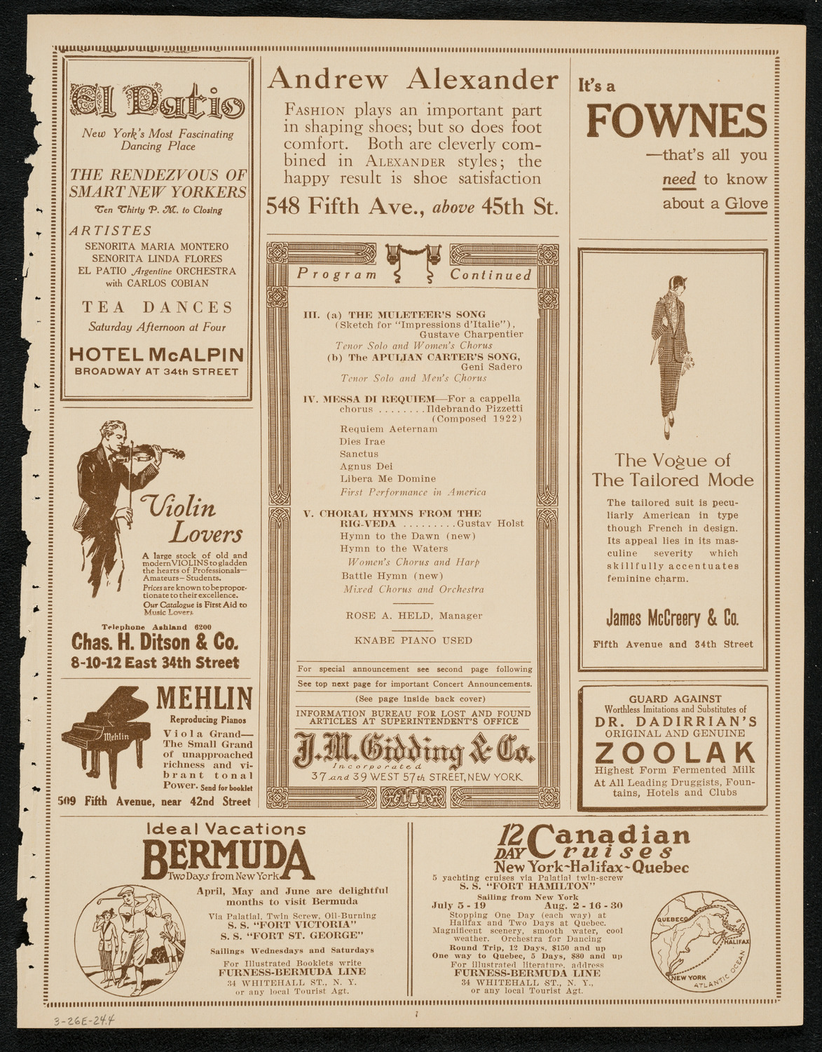 Schola Cantorum of New York, March 26, 1924, program page 7