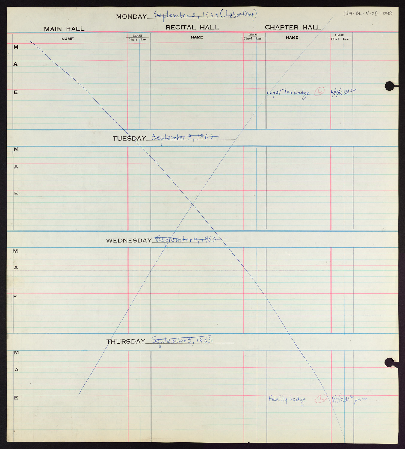 Carnegie Hall Booking Ledger, volume 8, page 98