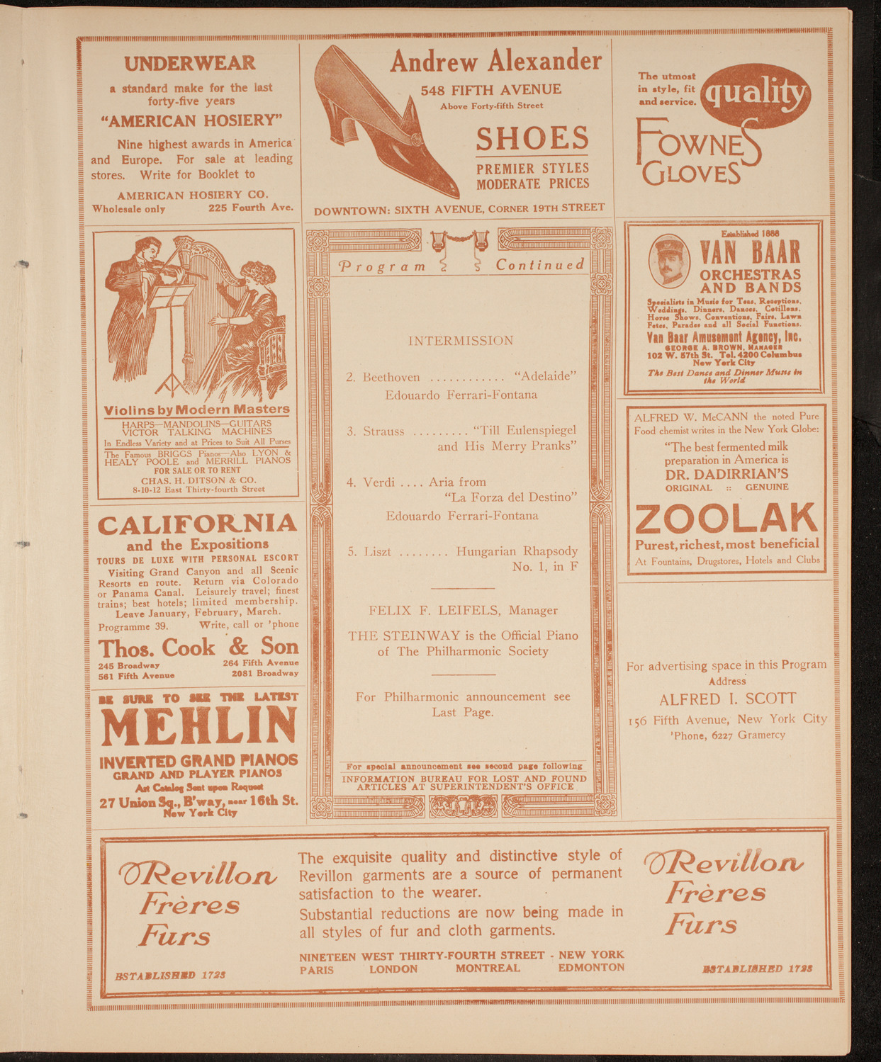 New York Philharmonic, December 17, 1914, program page 7