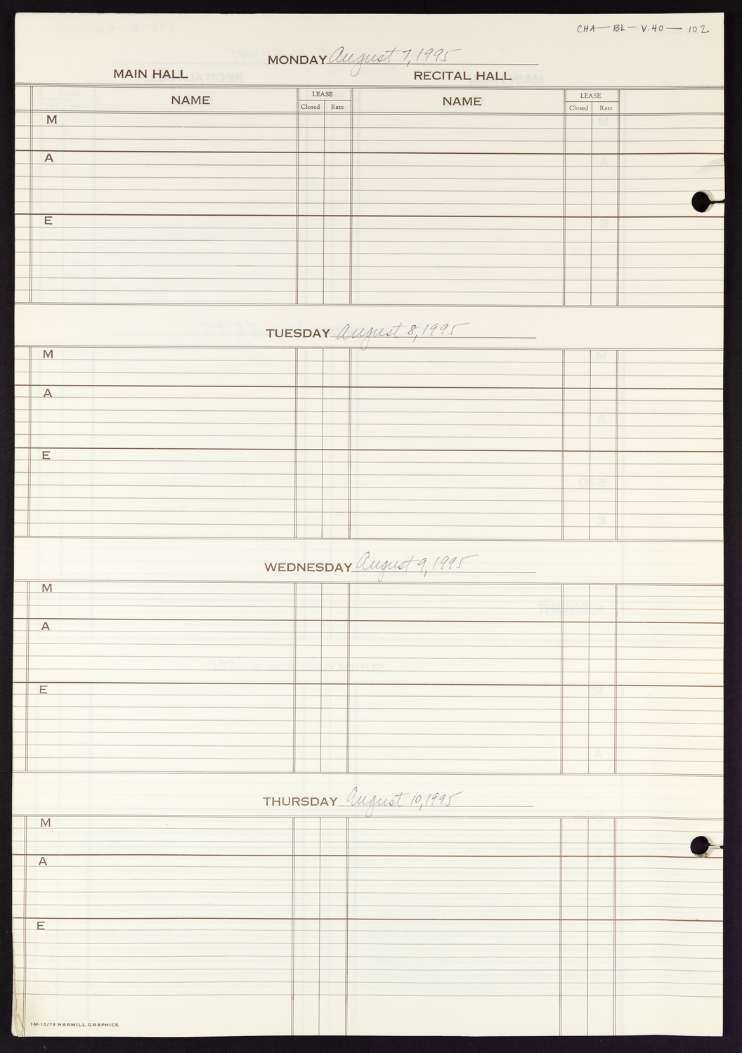 Carnegie Hall Booking Ledger, volume 40, page 102