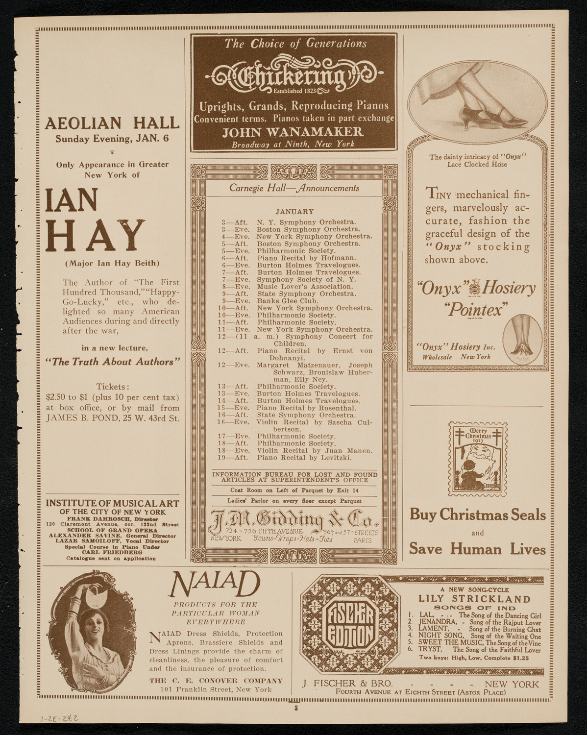 Philadelphia Orchestra, January 2, 1924, program page 3