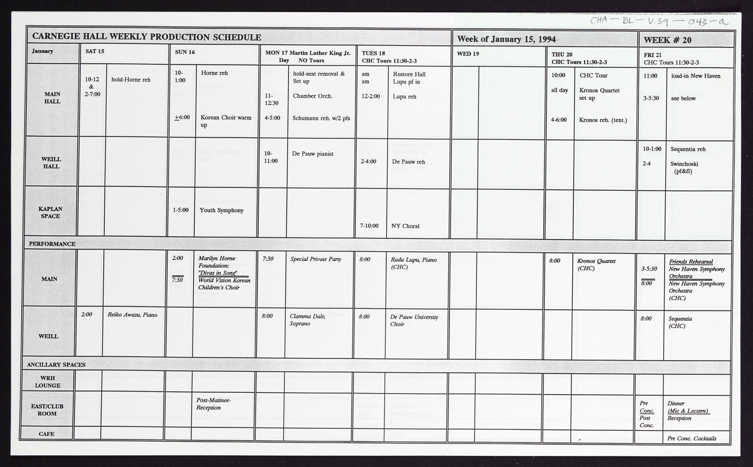 Carnegie Hall Booking Ledger, volume 39, page 43a