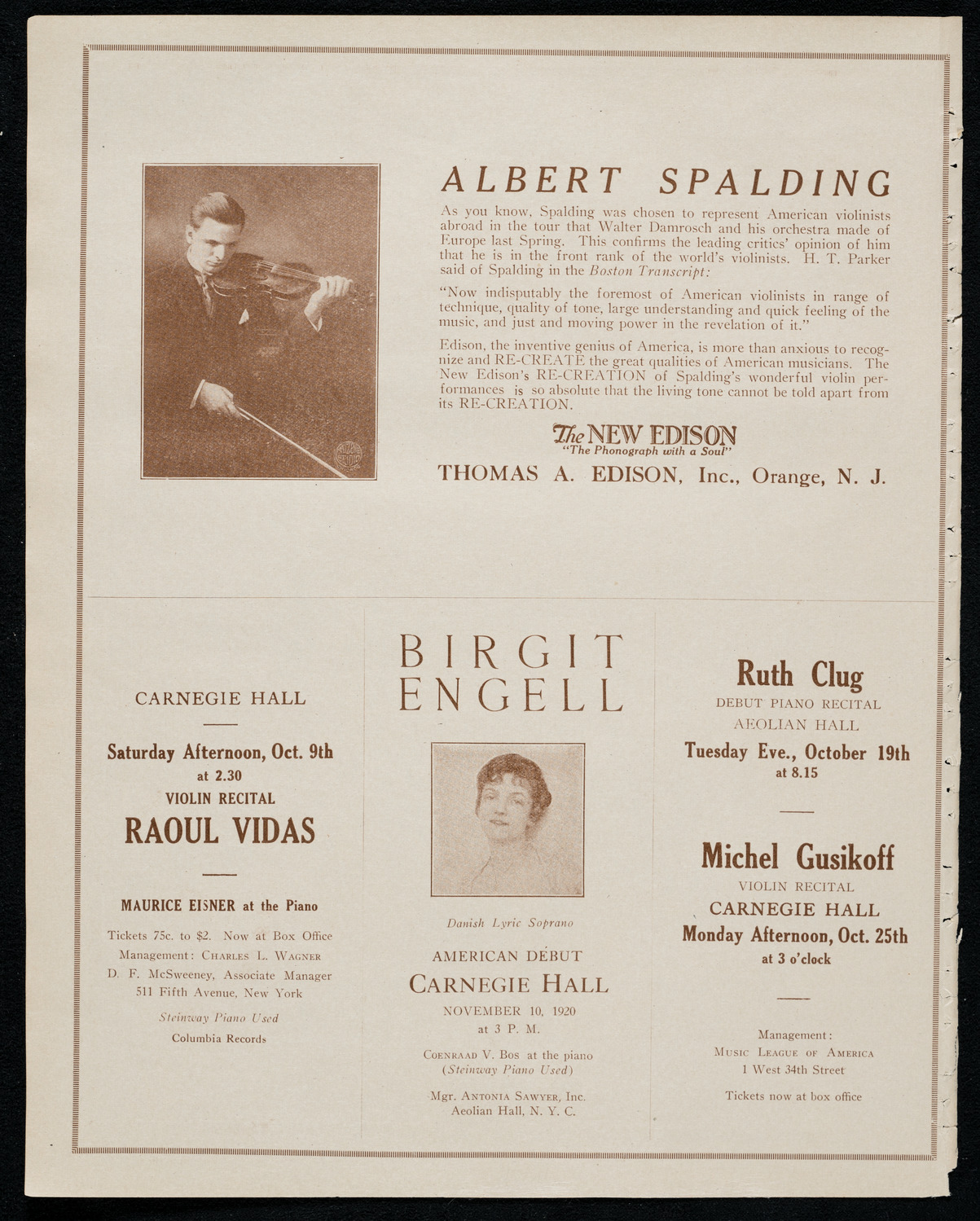 Mischa Violin, Violin, October 3, 1920, program page 2
