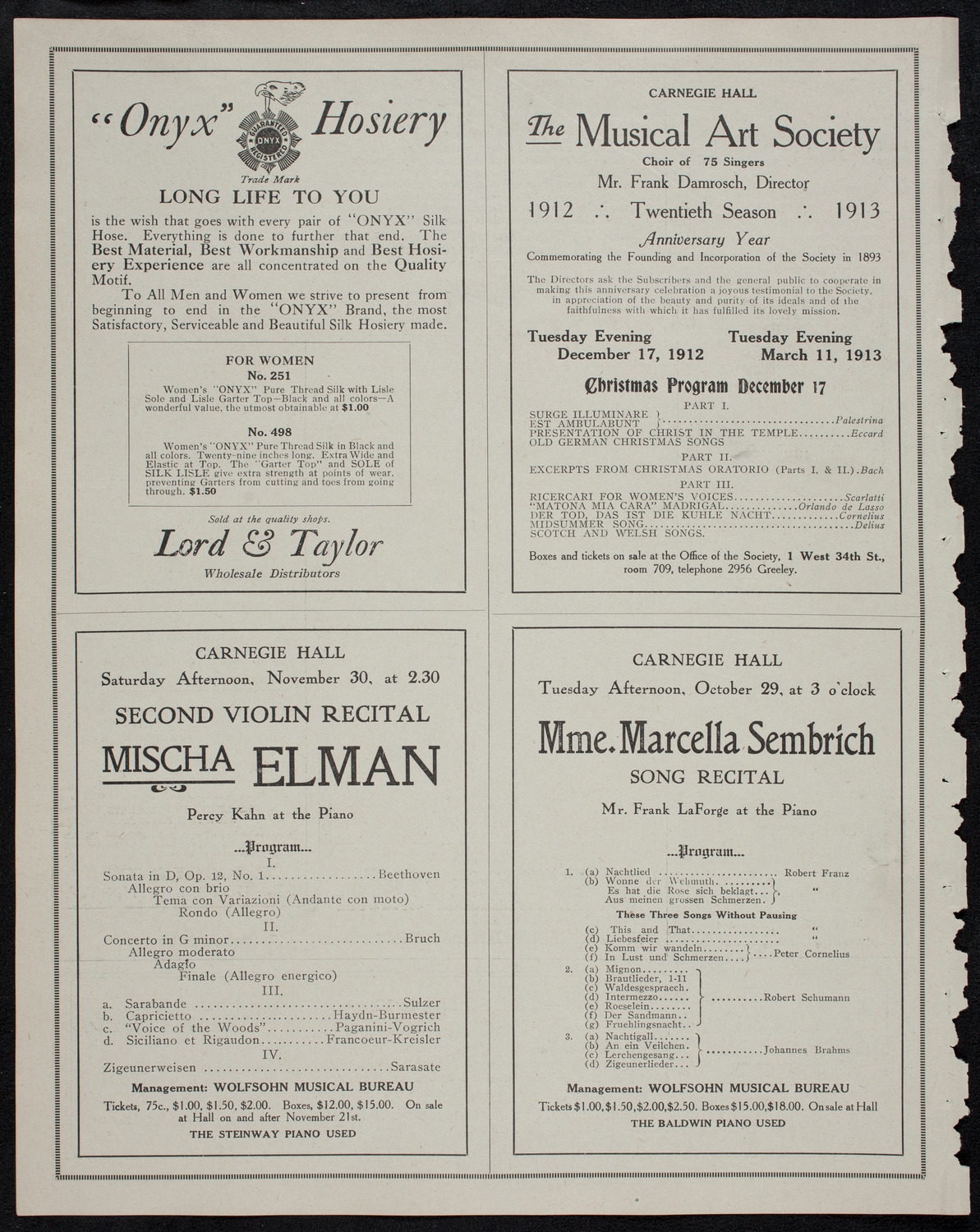 Mischa Elman, Violin, October 26, 1912, program page 8