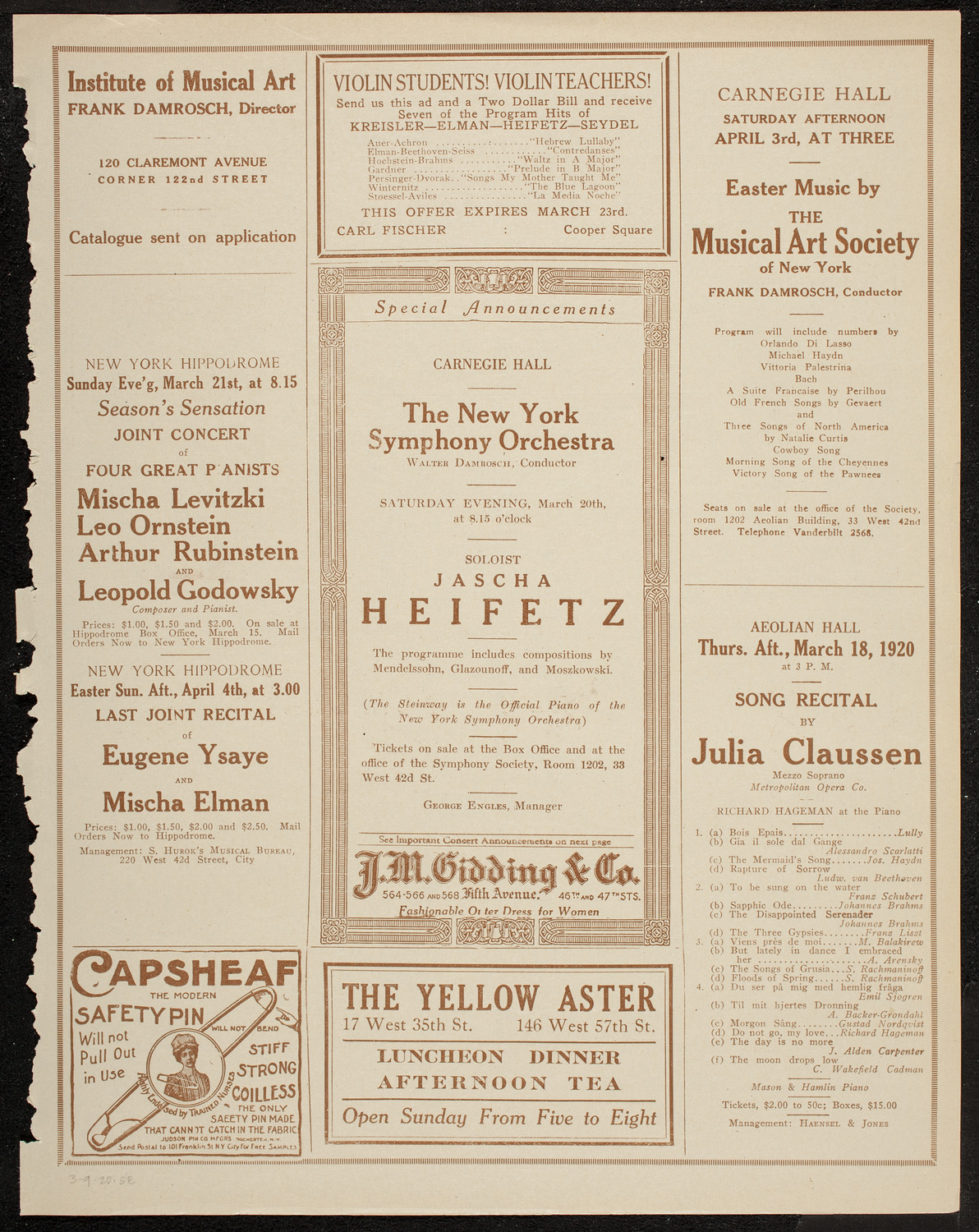 Philadelphia Orchestra, March 9, 1920, program page 9