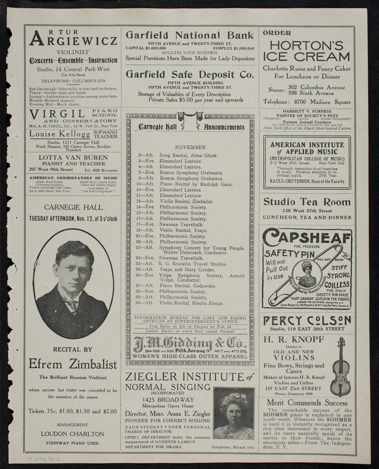 Marcella Sembrich, Soprano, October 29, 1912, program page 3