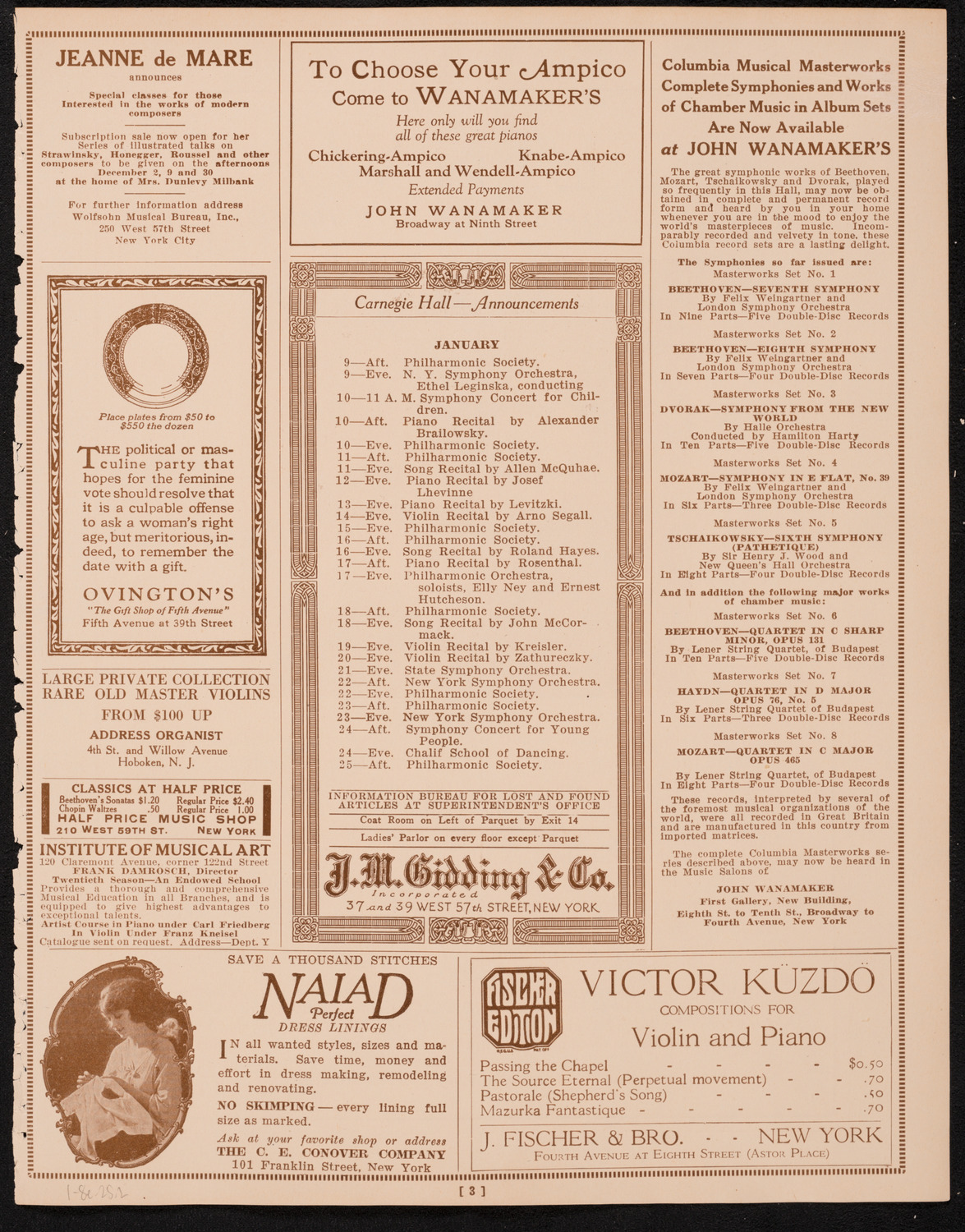 New York Philharmonic, January 8, 1925, program page 3